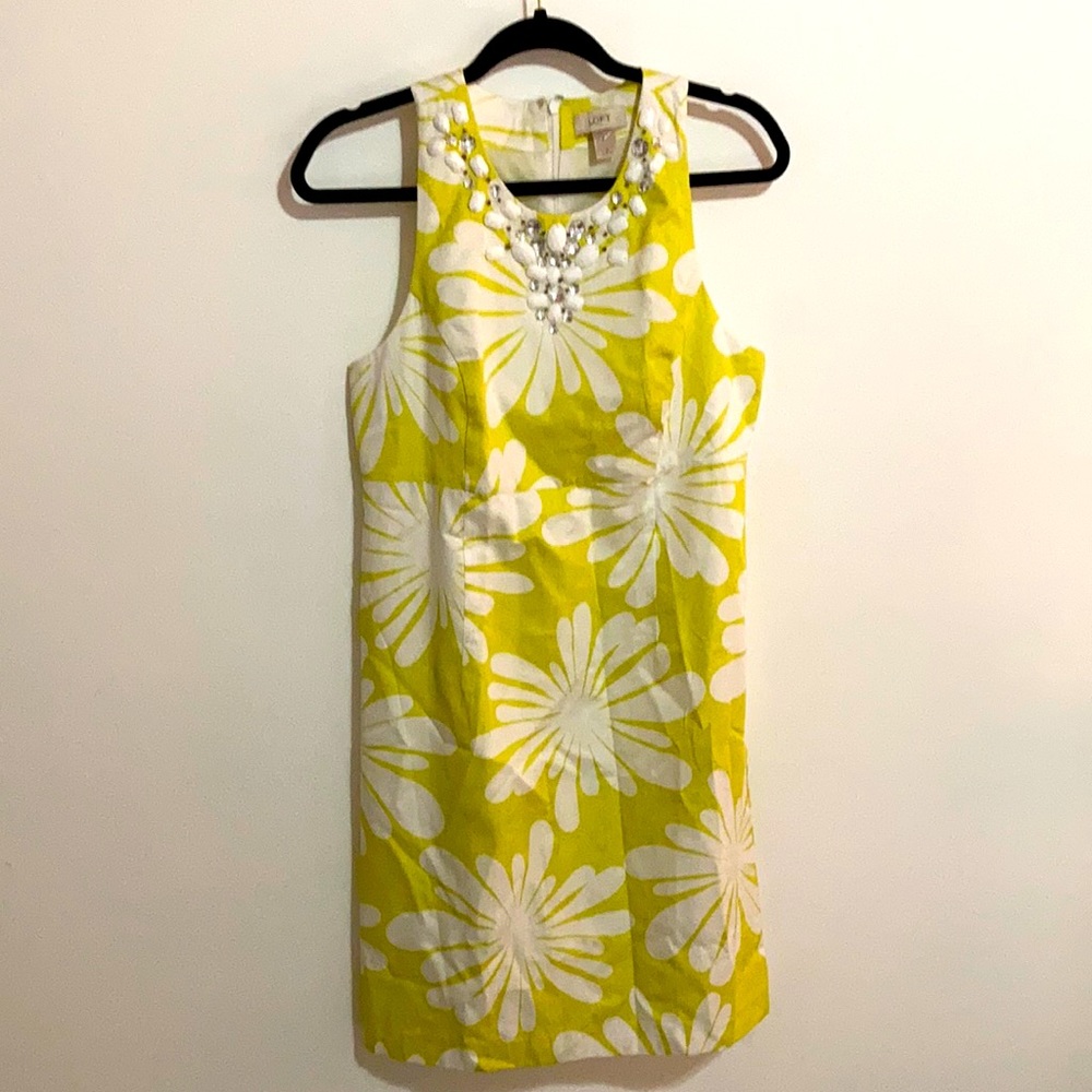 Beaded Rhinestone Neon Daisy Print Dress